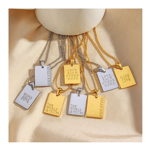 Accessori moda da donna in acciaio inossidabile placcato oro collana con Tag quadrata con citazione ispiratrice gioielli pendenti - Product Image 5