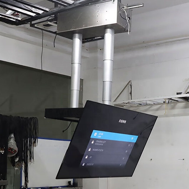 JGST Customized Dual-column Cold Rolled Steel Motorized Ceiling-Mounted Full Motion 90 Tilt Hidden Drop-Down 86inch TV Mount