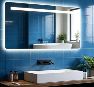 Miroir de salle de bain LED rectangulaire moderne avec cadre en aluminium, surface en verre éclairée, finition noire, 60+ pouces, indice de protection IP44 - Product Image 1