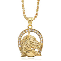 Hip-Hop de acero inoxidable chapado en oro Animal serie circón herradura colgante collar para hombres mujeres aniversario ocasiones