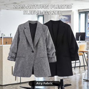 Chaqueta Blazer de Mujer, Otoño 2025, Estilo Vintage, Un Botón, Informal, Nueva Moda, Combinable con Todo, Manga Plizada, Color Sólido - Product Image 2