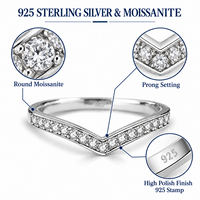 Bague de mariage en argent sterling 925 avec moissanite ronde en forme de V, sertie à griffes, empilable, taille personnalisée, fabricant de bijoux OEM