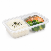 Boîte à repas jetable en plastique sans BPA, 2 compartiments, écologique, compatible lave-vaisselle, avec couvercle en plastique, pour le déjeuner