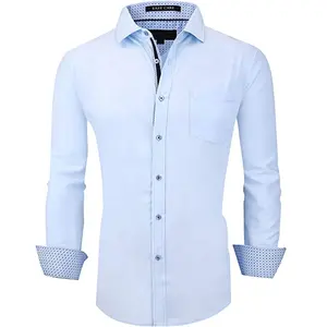 Camisa casual de negócios simples de manga comprida masculina, camisa de vestido slim fit, sólido, trabalho formal, camisas de escritório