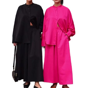 เสื้อเชิ้ตแขนยาวคอปกเล็กสำหรับผู้หญิงฤดูใบไม้ร่วง/ฤดูหนาวและกางเกงขากว้างทรงหลวมชุดแฟชั่น 2 ชิ้น - Product Image 4