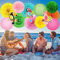 Décorations de fête hawaïenne, décorations de fête Luau, lanternes en papier suspendues à thème tropical, éventails, pompons pour anniversaire, fête de bachelorette