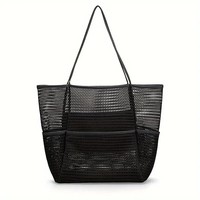 Sac de plage en polyester double couche à grande capacité, best-seller transfrontalier, avec filet de drainage pour la baignade, la natation et les voyages
