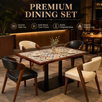 Juego de Mesa de Comedor Rectangular de Cerámica de Primera Calidad con Sillas de Madera Maciza y Base de Metal, Muebles para Hotel, Cafetería y Restaurante