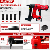 Pistolet à clous industriel sans fil 20V 5.0AH au lithium-ion, sans balais, pour béton, 16-40mm, robuste, 100J NailTask DCCN100X2