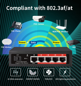 OEM.ODM 4 porte Full Gigabit Cloud Managed Poe <span class=keywords><strong>Switch</strong></span> 48V Poe <span class=keywords><strong>Switch</strong></span> IEEE 802.3 AF/AT Gigabit SFP per telecamera IP CCTV - Product Image 4