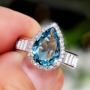 Nuovi Anelli di Fidanzamento con Zircone Blu a Forma di Goccia d'Acqua, Eleganti Gioielli da Donna in Stile Europeo per Matrimonio - Product Image 4