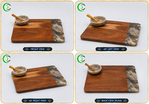 Plateau à charcuterie en marbre de qualité supérieure, 12 pouces, avec base en bois et bol en marbre, planche de service décorative pour fromages et craquelins - Product Image 3