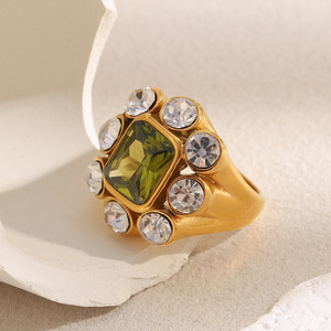 Vintage Multi‑Stone <b>Cocktail</b> <b>Ring</b> Pvd 18K <b>Gold</b> Plated Hypoallergenic Stainless Steel Luxury Statement Decorative Finger <b>Ring</b> - Product Image 2