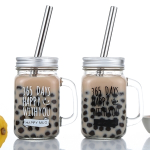 Bán Sỉ 16 Oz 16 Oz Đồ Uống Lạnh Sử Dụng Số Lượng Lớn Lọ Thủy Tinh Màu <span class=keywords><strong>Mason</strong></span> Cốc Uống Nước Cốc Có Nắp Và Ống Hút Có Tay Cầm - Product Image 4