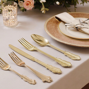 Ensemble de couverts <span class=keywords><strong>en</strong></span> acier inoxydable or rose très demandé, <span class=keywords><strong>vaisselle</strong></span> <span class=keywords><strong>jetable</strong></span> <span class=keywords><strong>en</strong></span> <span class=keywords><strong>plastique</strong></span> robuste, articles de cuisine élégants pour mariages - Product Image 1