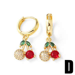 Orecchini di gioielli estivi di moda donna stile nuovo in ottone placcato oro gocciolamento frutta fragola ciliegia orecchini a cerchio - Product Image 4