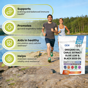 Capsules d'huile d'<span class=keywords><strong>origan</strong></span>, d'ail, de feuille d'olivier et de graines noires avec vitamine D3 et zinc, marque privée OEM, 120 capsules - Product Image 2