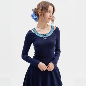 Camiseta de <span class=keywords><strong>moda</strong></span> para <span class=keywords><strong>mujer</strong></span>, cuello cuadrado, lazo Delgado, coqueta, diseño sin espalda, ropa de punto para otoño, flaco sólido - Product Image 5