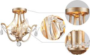 Lustre de chambre à coucher de style vintage en laiton doré avec finition antique, diamètre 30 cm x H 30 cm, luminaire de <span class=keywords><strong>plafond</strong></span> - Product Image 4