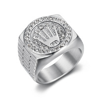 Bagues en acier inoxydable plaqué or 18 carats avec zircons taille princesse, bijoux tendance hip-hop en cristal et strass pour hommes et femmes, vente en gros