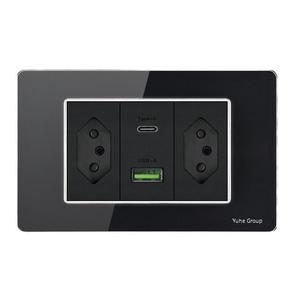 Tempered glass Brazilian standard socket dual USB C-type <b>wall</b> socket <b>light</b> <b>switch</b>, <b>wall</b> socket <b>with</b> three power supplies - Product Image 1