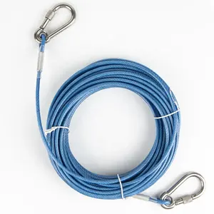 Dog 125 lbs Best Proof Test Standards Durable Coil Steel Wire Dog Tie Out Cable Rope with Twin carabiner For Dog outdoor Camping