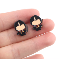 Bestseller Anime-Serie Ohrringe Personalisiertes Cartoon-Design S925 Silber Kleine Schwarze Soft-Emaille Ohrstecker für Kinder