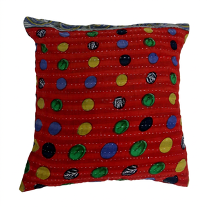 Vintage Orange Sari Kantha <b>Cushion</b> Cover Multi Polka Dot <b>Pillow</b> Cover - Product Image 1
