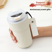 Tasse à café intelligente de 17 oz avec affichage de la température, mug isotherme en forme de diamant avec cordon et paille, tasse de voyage portable pour voiture au design élégant