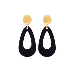ต่างหูแฟชั่นทรงหยดน้ำ สแตนเลส 316L ชุบทอง PVD ทนทาน รูปทรงหยดน้ำสีดำ - Product Image 2