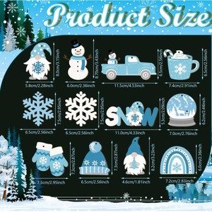 Ornements de Noël en bois bleus, flocons de neige, gnomes, bonhommes de neige, décorations suspendues pour la maison et les fêtes - Product Image 3