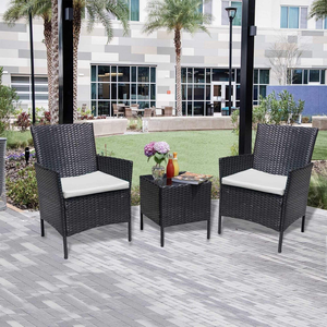 3-teiliges modernes Terrassenmöbel-Set, Outdoor-<span class=keywords><strong>Bistro</strong></span> aus Korbgeflecht mit wetterfesten PE-Rattan-Gesprächsstühlen und Tisch für das Wohnzimmer - Product Image 5