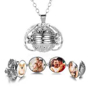 Buka Kotak Foto Multi-Layer Perhiasan Diy Perak Disepuh Best Friend Pria Rantai Liontin Liontin Kalung untuk Valentine Kalung