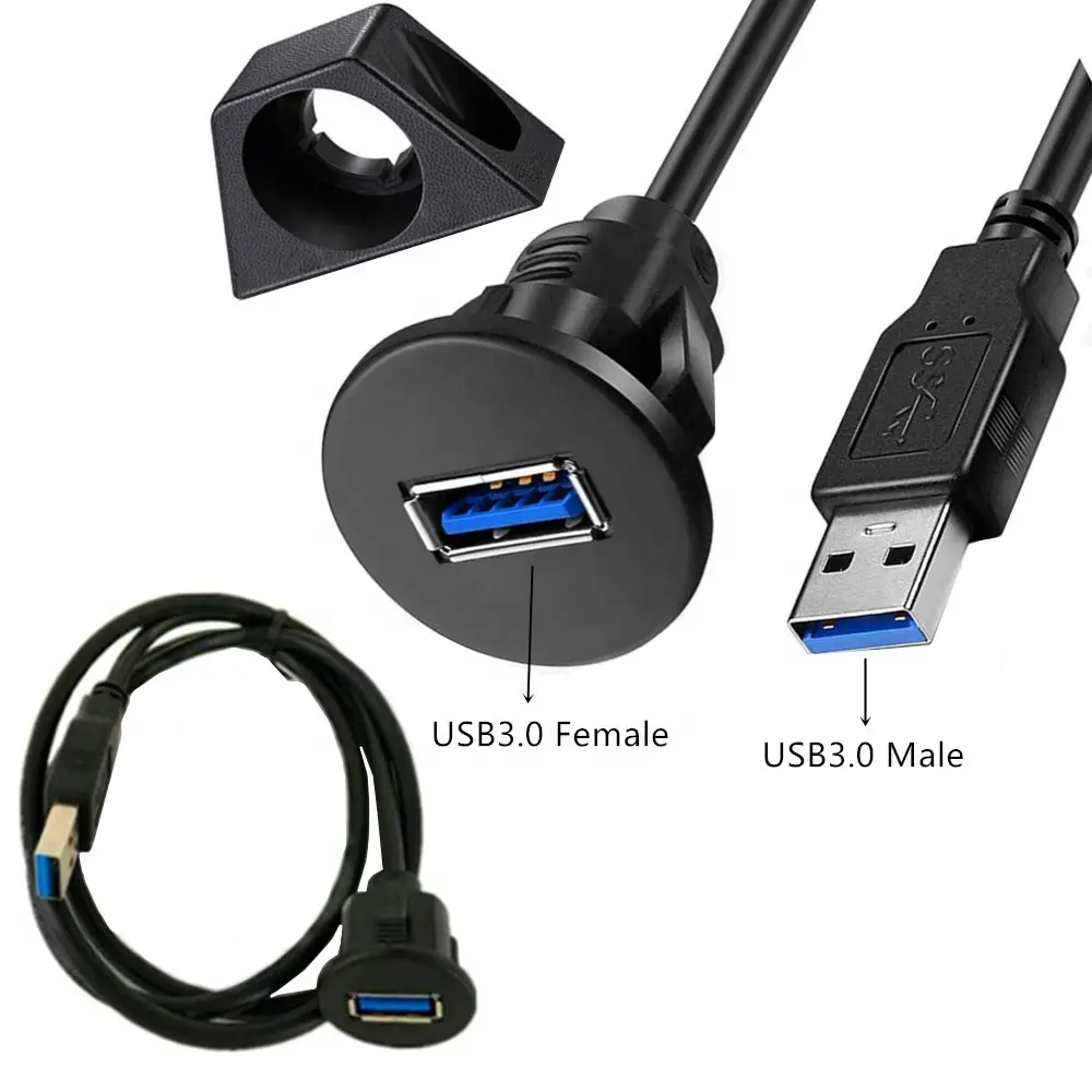 ERE Small ABS USB 3.0 Male to Female AUX Flush Panel Mount Extension Cable for Car Truck Boat Motorcycle Dashboard cable