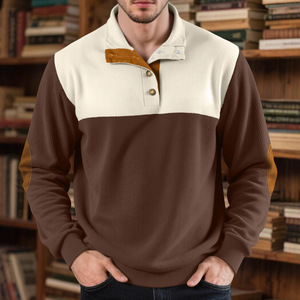 Sweat-shirt en velours côtelé pour homme, col montant, blocs de couleur, manches longues, pour l'automne et l'hiver - Product Image 5
