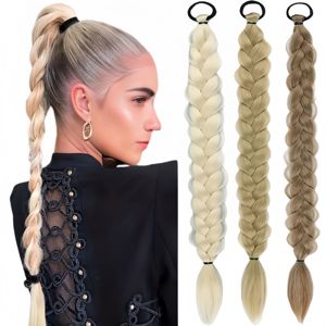 Queue de cheval synthétique tressée avec élastique, tresses de <span class=keywords><strong>boxe</strong></span> pour femmes, accessoires capillaires, 24 pouces, tresses de couleur unie - Product Image 3