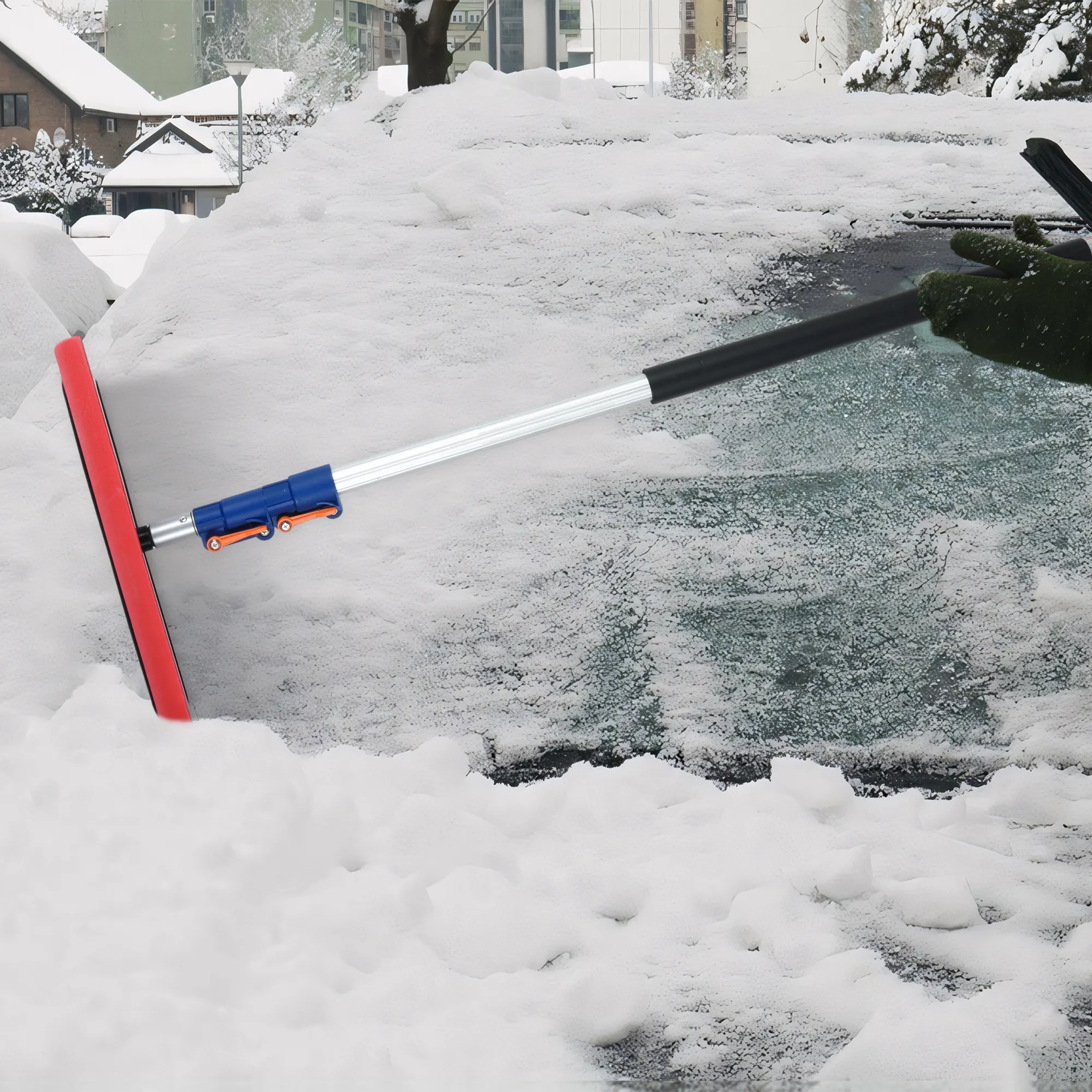 Grattoir à neige télescopique Râteau à neige pour toit Pelle à neige pour toit avec poteau télescopique en aluminium