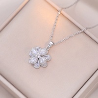 Ensemble de bijoux minimaliste en acier inoxydable : collier et bague rotatifs, double couche, avec fleurs en zircon et diamants