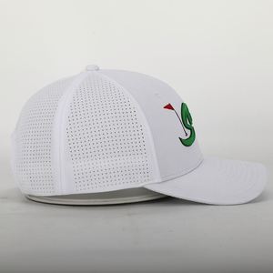 Gorra de Béisbol Deportiva Personalizada de Alta Calidad para Hombre, Resistente al Agua, con Perforaciones Cortadas a Láser, 6 Paneles, Bordado 3D Blanco - Product Image 4