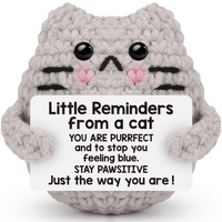 Peluche chat en crochet avec carte de message positif, faite à la main en laine, cadeau de vacances, décoration de bureau pour les amoureux des chats
