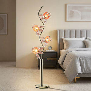 Modern Floral <b>Floor</b> <b>Lamp</b>, 4 lotus fixtures, curved golden S rod, gradient acrylic petals, warm LED <b>lamp</b> <b>for</b> living spaces - Product Image 2