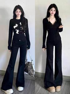 Vente chaude femmes été décontracté <span class=keywords><strong>taille</strong></span> haute jean droit XL <span class=keywords><strong>taille</strong></span> respirant Design motif couleur unie teinture lavable - Product Image 5