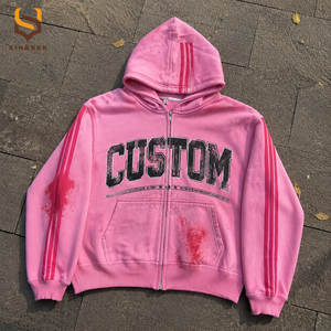 US Free Tax Custom Vintage Stripe Print Hoodie Oversized Heavyweight Soft French Terry Full Zip up Sun Faded 420Gsm Men's Hoodie - Product Image 1