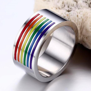 Aliança de arco-íris de personalidade, joias de orgulho <span class=keywords><strong>gay</strong></span> para homens e mulheres, clássico, festa de noivado - Product Image 2