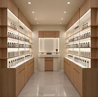 Meubles de magasin de cosmétiques écologiques modernes et personnalisés, table de maquillage en bois durable, présentoir de parfum LED durable
