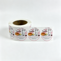 Étiquettes personnalisables en vinyle UV imperméable autocollantes pour emballages alimentaires, étiquettes en rouleau OEM de marque privée pour pots de pudding, flans et verres