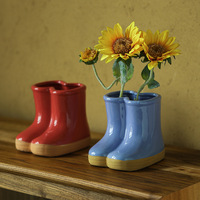 Pot de fleurs en céramique en forme de bottes de pluie, petit pot émaillé pour plantes succulentes, fleurs séchées, pour rebord de fenêtre, étagère, table, décoration intérieure
