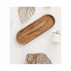 Plateau ovale étroit en bois de chêne fait à la main, plateau Long en bois mince pour bougie et présentoir de bijoux du fournisseur indien - Product Image 1