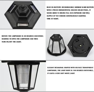 5W <span class=keywords><strong>solare</strong></span> esagonale nero lampada <span class=keywords><strong>da</strong></span> parete per <span class=keywords><strong>giardino</strong></span> a risparmio energetico lanterna esterna per corridoi vialetti cortili facile installazione - Product Image 4