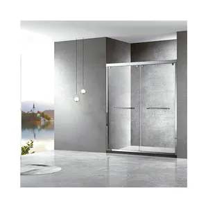 Indoor Decoration Modern Double Rectangle Embedded Design Aluminum Framed Waterproof shower door clear glass slide door